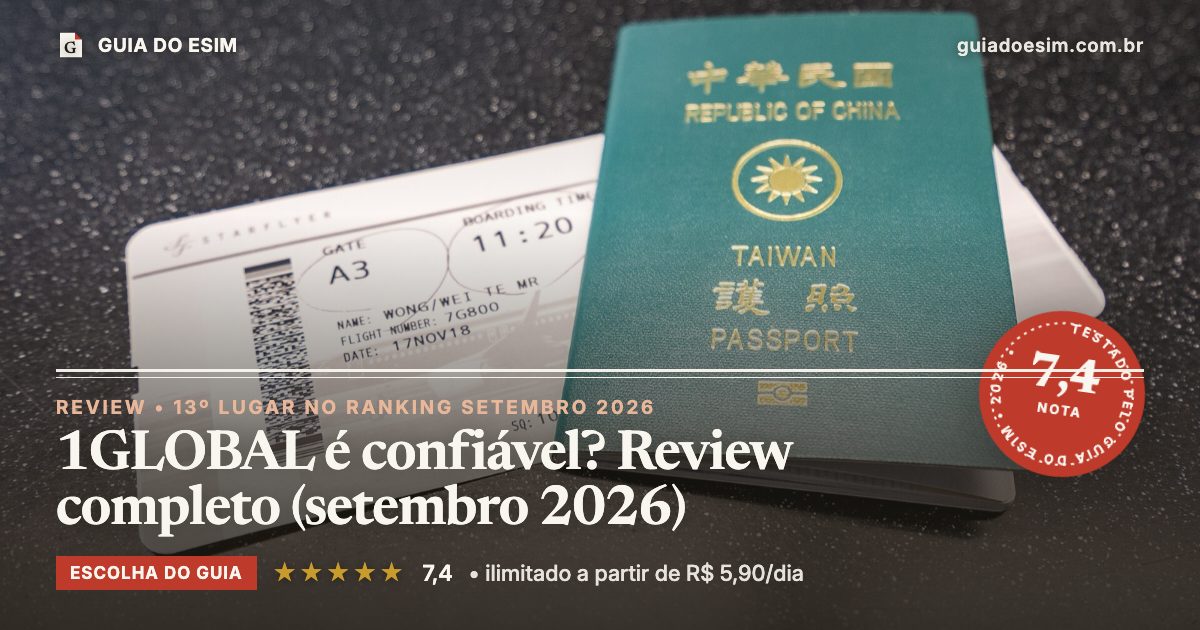 1GLOBAL é confiável? Review completo (setembro 2026): análise do Guia do eSIM, nota 7,4