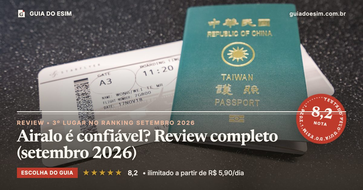 Airalo é confiável? Review completo (setembro 2026): análise do Guia do eSIM, nota 8,2