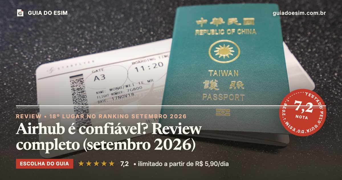 Airhub é confiável? Review completo (setembro 2026): análise do Guia do eSIM, nota 7,2