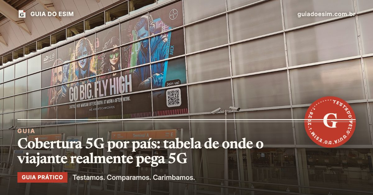 Cobertura 5G por país: tabela de onde o viajante realmente pega 5G: guia prático do Guia do eSIM
