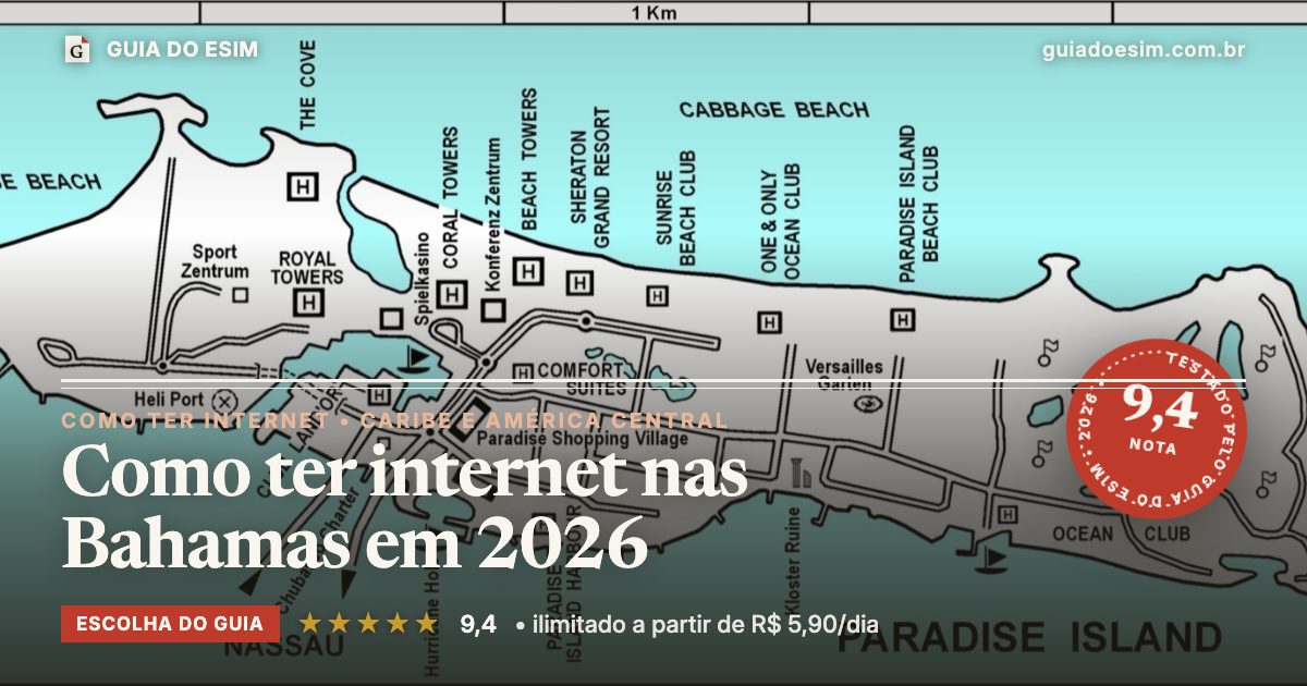 Como ter internet nas Bahamas em 2026: análise do Guia do eSIM, nota 9,4