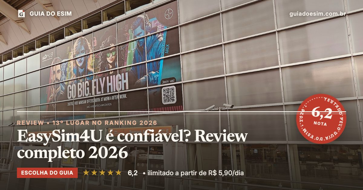 EasySim4U é confiável? Review completo 2026: análise do Guia do eSIM, nota 6,2