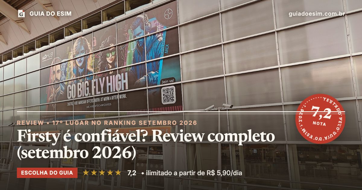 Firsty é confiável? Review completo (setembro 2026): análise do Guia do eSIM, nota 7,2