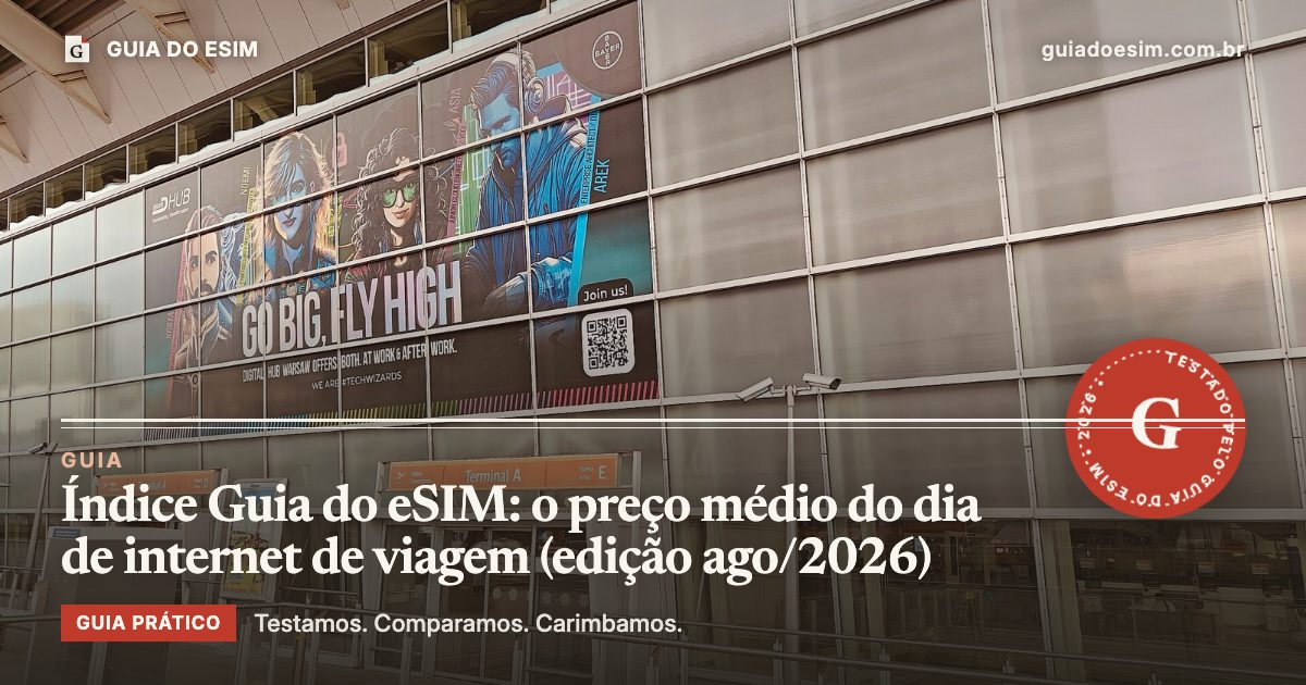 Índice Guia do eSIM: o preço médio do dia de internet de viagem (edição ago/2026): guia prático do Guia do eSIM