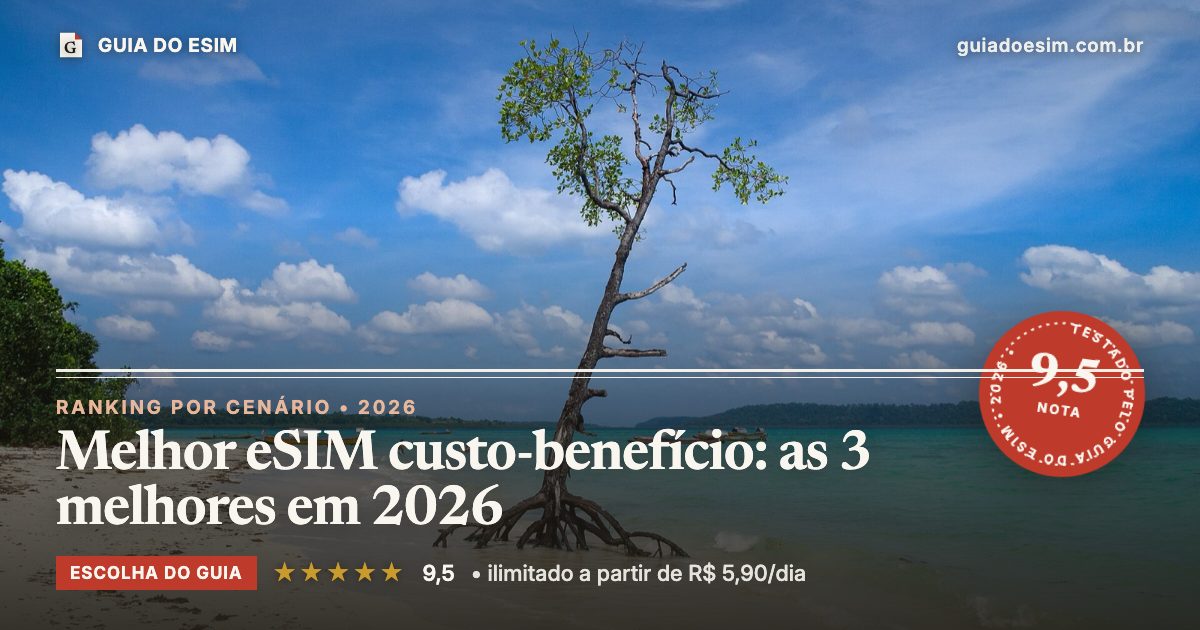Melhor eSIM custo-benefício: as 3 melhores em 2026: análise do Guia do eSIM, nota 9,5