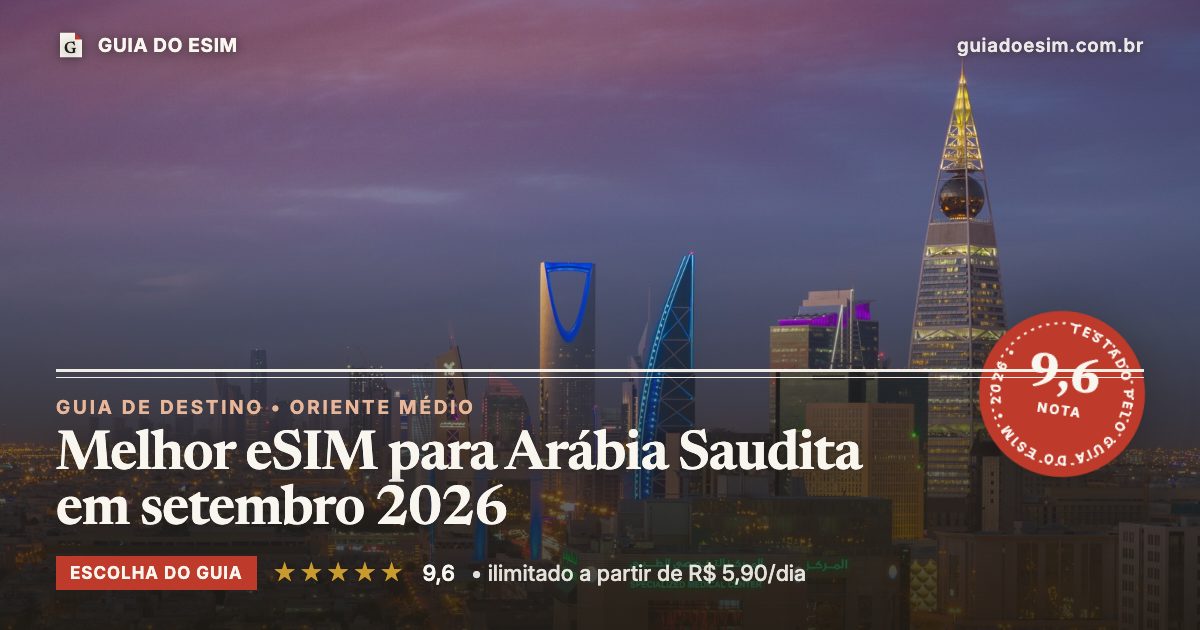 Melhor eSIM para Arábia Saudita em setembro 2026: análise do Guia do eSIM, nota 9,6