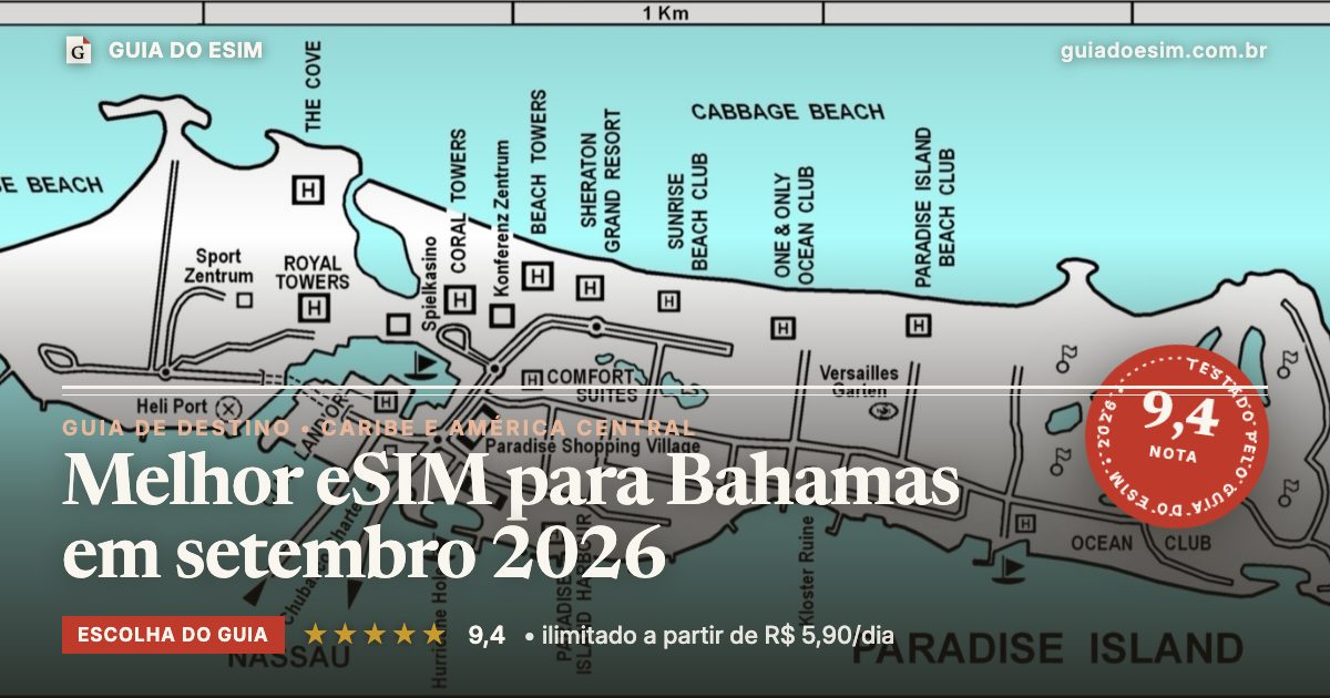 Melhor eSIM para Bahamas em setembro 2026: análise do Guia do eSIM, nota 9,4