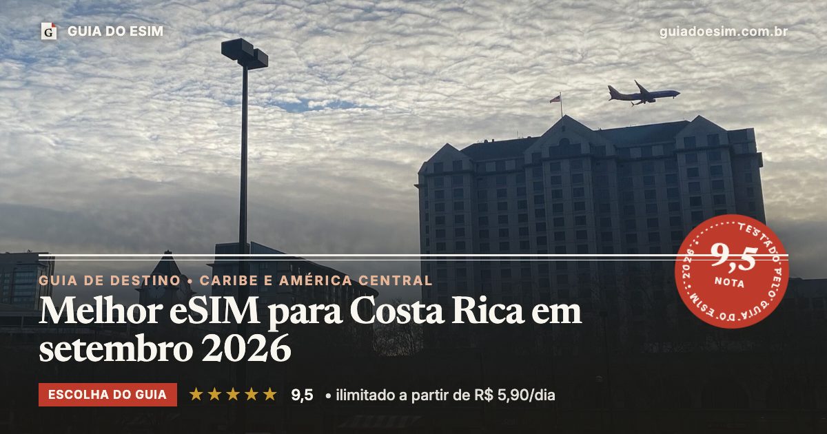 Melhor eSIM para Costa Rica em setembro 2026: análise do Guia do eSIM, nota 9,5