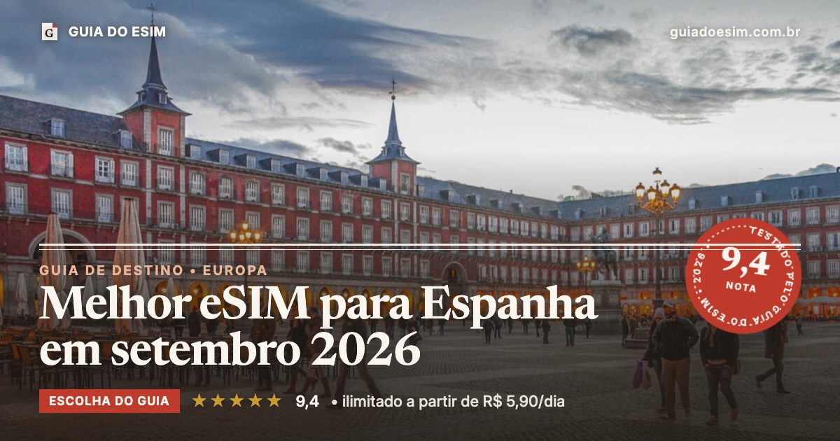 Melhor eSIM para Espanha em setembro 2026: análise do Guia do eSIM, nota 9,4