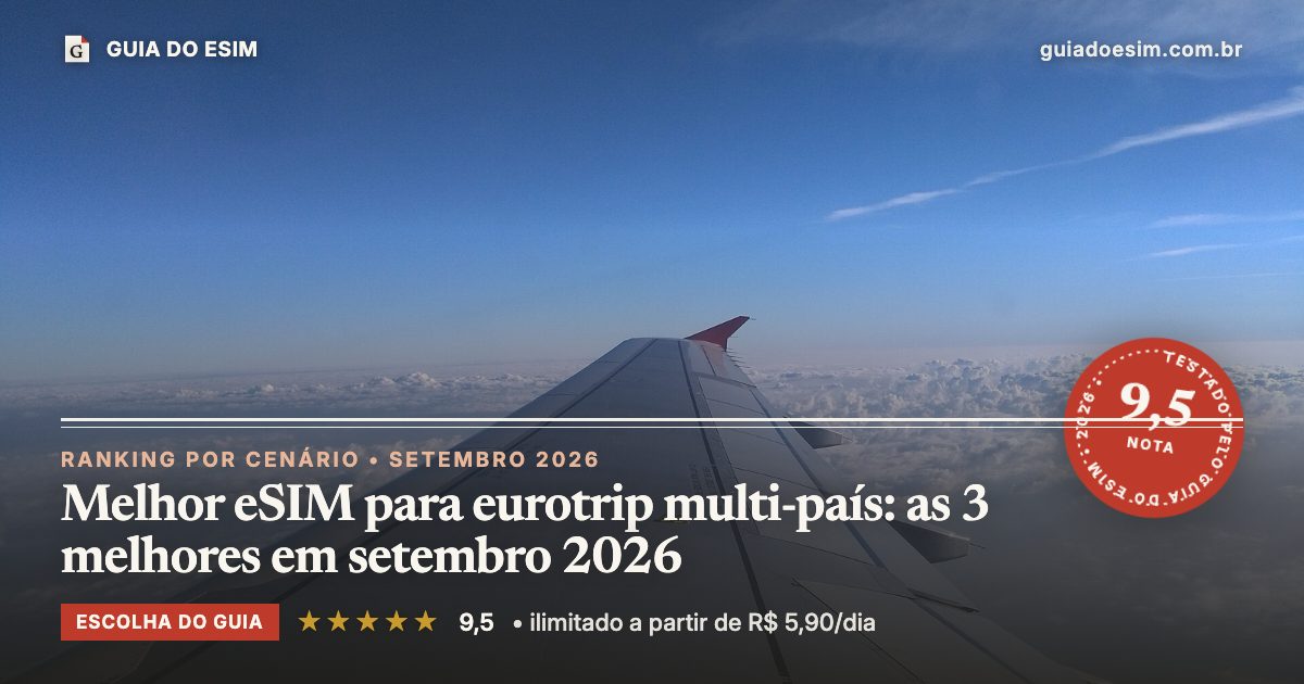 Melhor eSIM para eurotrip multi-país: as 3 melhores em setembro 2026: análise do Guia do eSIM, nota 9,5