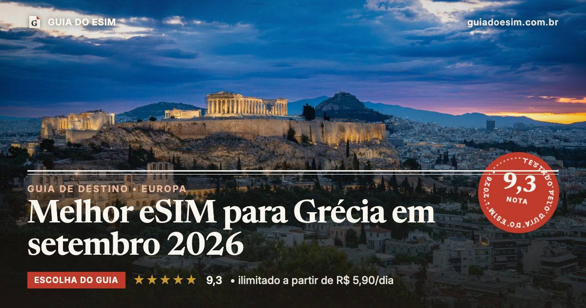 Melhor eSIM para Grécia em setembro 2026: análise do Guia do eSIM, nota 9,3