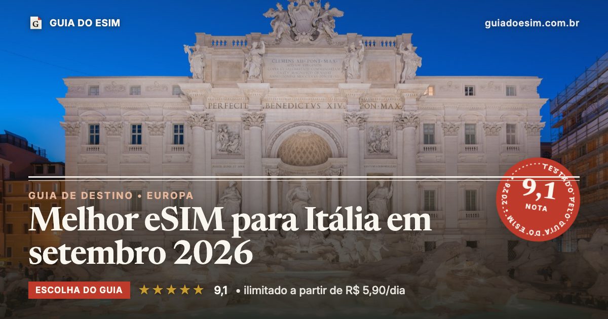 Melhor eSIM para Itália em setembro 2026: análise do Guia do eSIM, nota 9,1