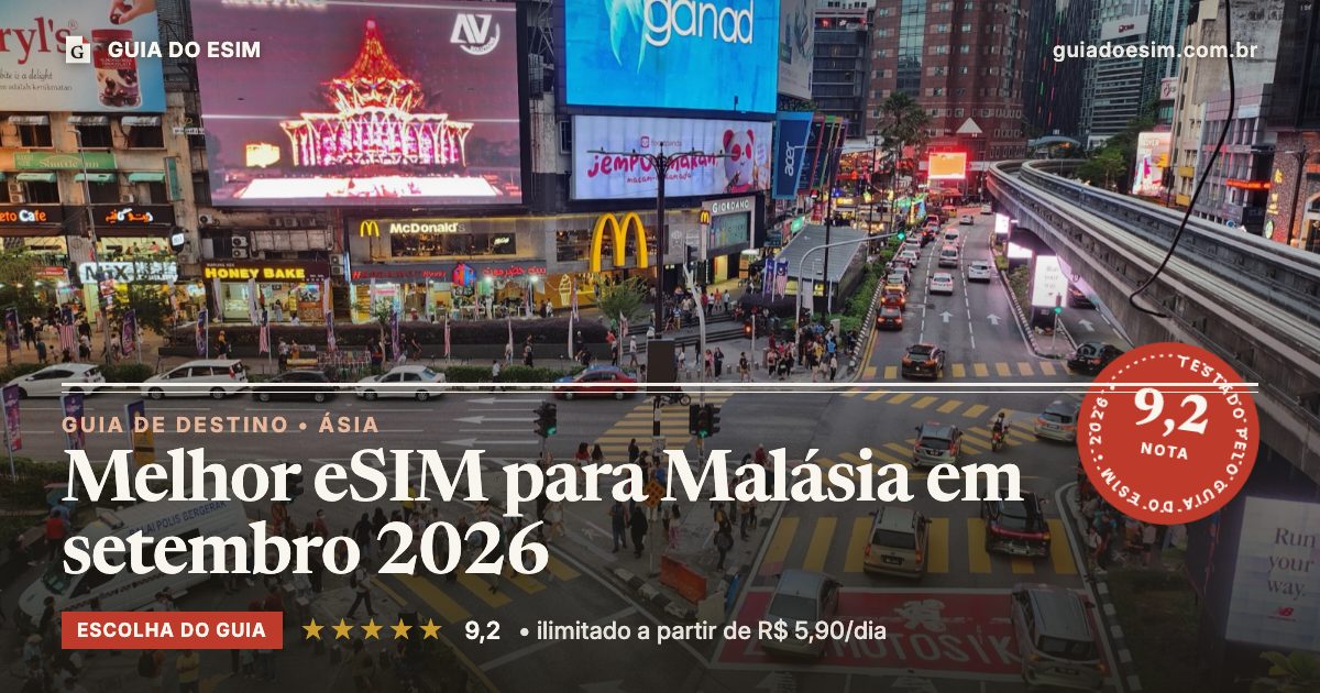Melhor eSIM para Malásia em setembro 2026: análise do Guia do eSIM, nota 9,2