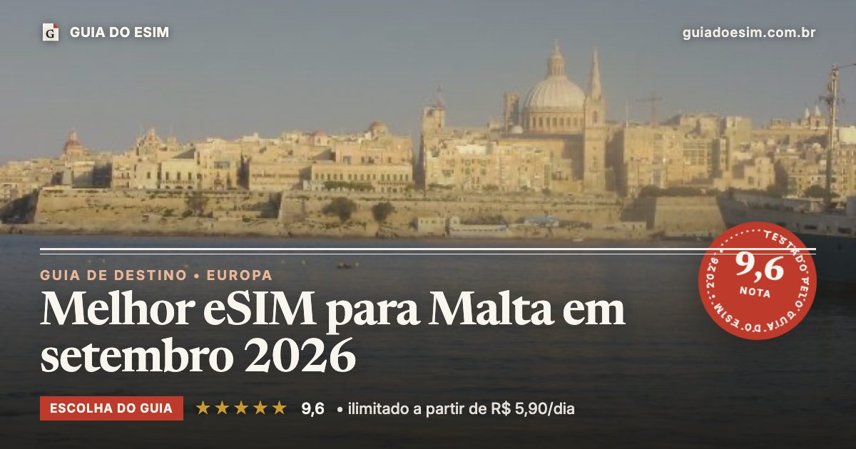 Melhor eSIM para Malta em setembro 2026: análise do Guia do eSIM, nota 9,6