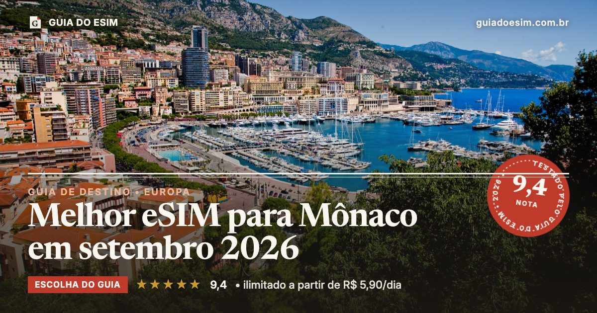 Melhor eSIM para Mônaco em setembro 2026: análise do Guia do eSIM, nota 9,4