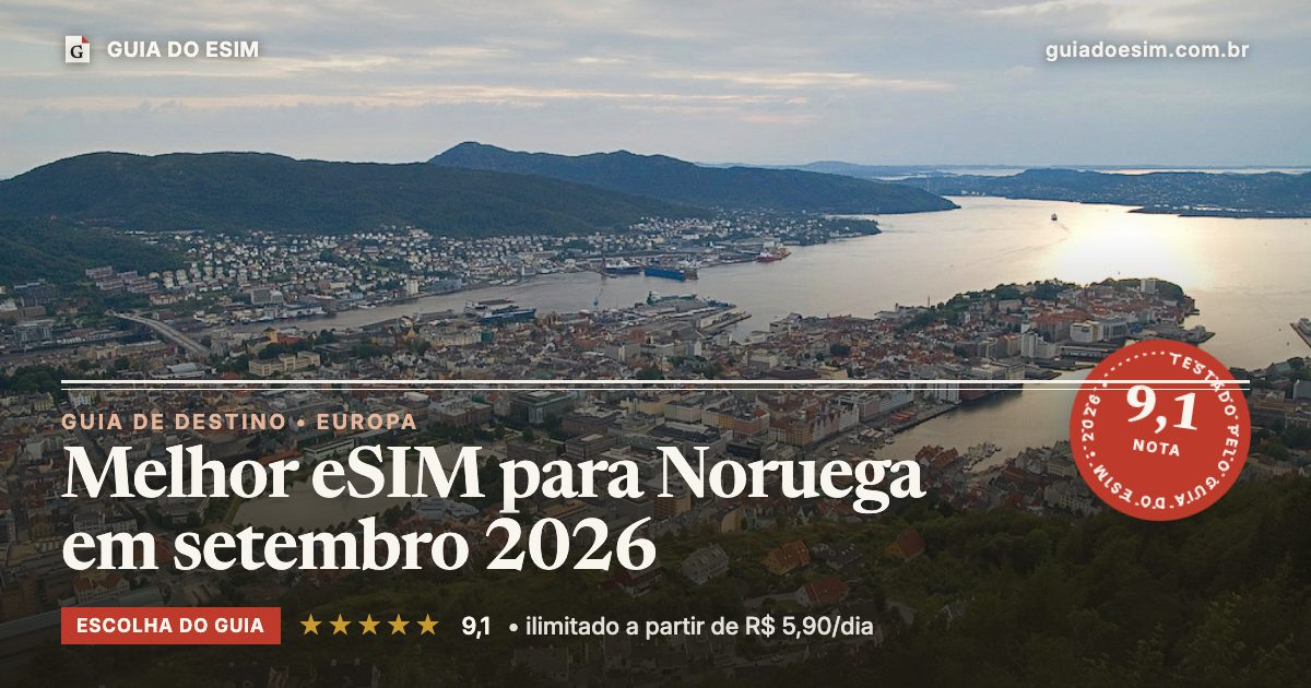Melhor eSIM para Noruega em setembro 2026: análise do Guia do eSIM, nota 9,1