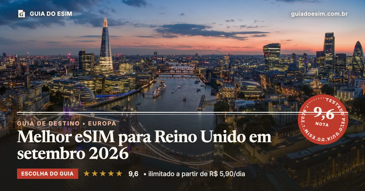 Melhor eSIM para Reino Unido em setembro 2026: análise do Guia do eSIM, nota 9,6