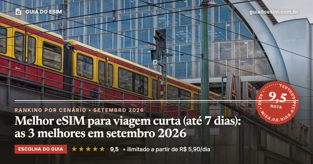Melhor eSIM para viagem curta (até 7 dias): as 3 melhores em setembro 2026: análise do Guia do eSIM, nota 9,5