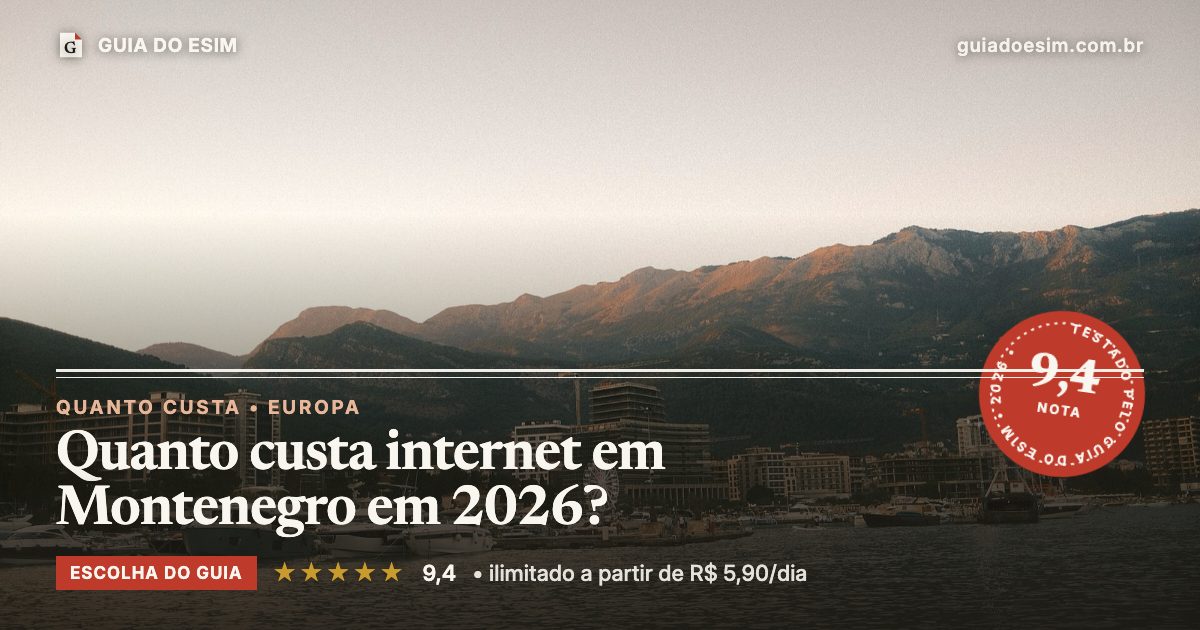 Quanto custa internet em Montenegro em 2026?: análise do Guia do eSIM, nota 9,4