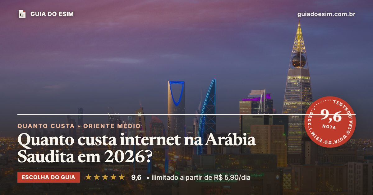Quanto custa internet na Arábia Saudita em 2026?: análise do Guia do eSIM, nota 9,6