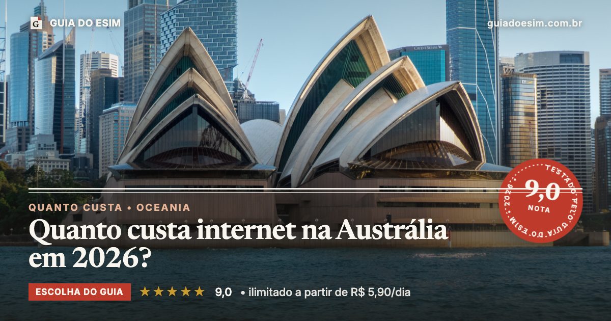 Quanto custa internet na Austrália em 2026?: análise do Guia do eSIM, nota 9,0