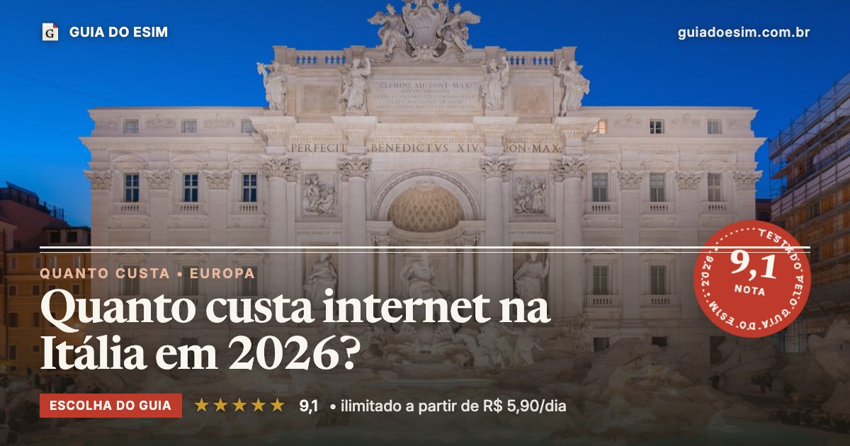 Quanto custa internet na Itália em 2026?: análise do Guia do eSIM, nota 9,1
