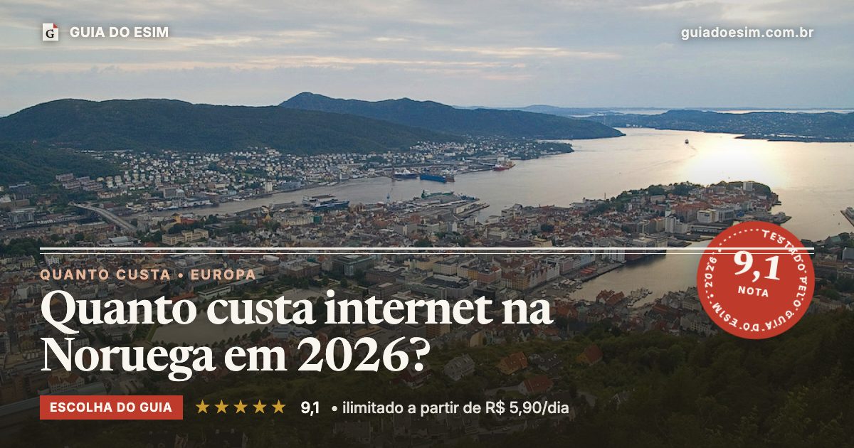 Quanto custa internet na Noruega em 2026?: análise do Guia do eSIM, nota 9,1