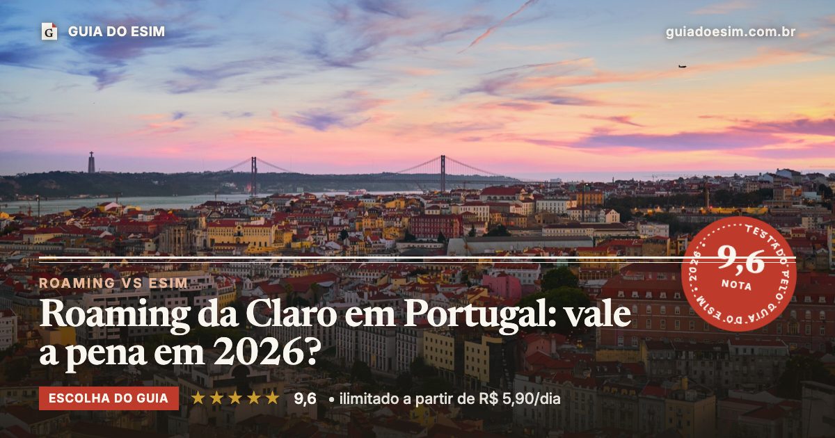 Roaming da Claro em Portugal: vale a pena em 2026?: análise do Guia do eSIM, nota 9,6