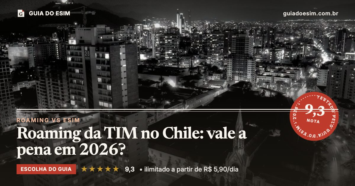 Roaming da TIM no Chile: vale a pena em 2026?: análise do Guia do eSIM, nota 9,3