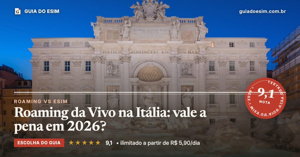 Roaming da Vivo na Itália: vale a pena em 2026?: análise do Guia do eSIM, nota 9,1