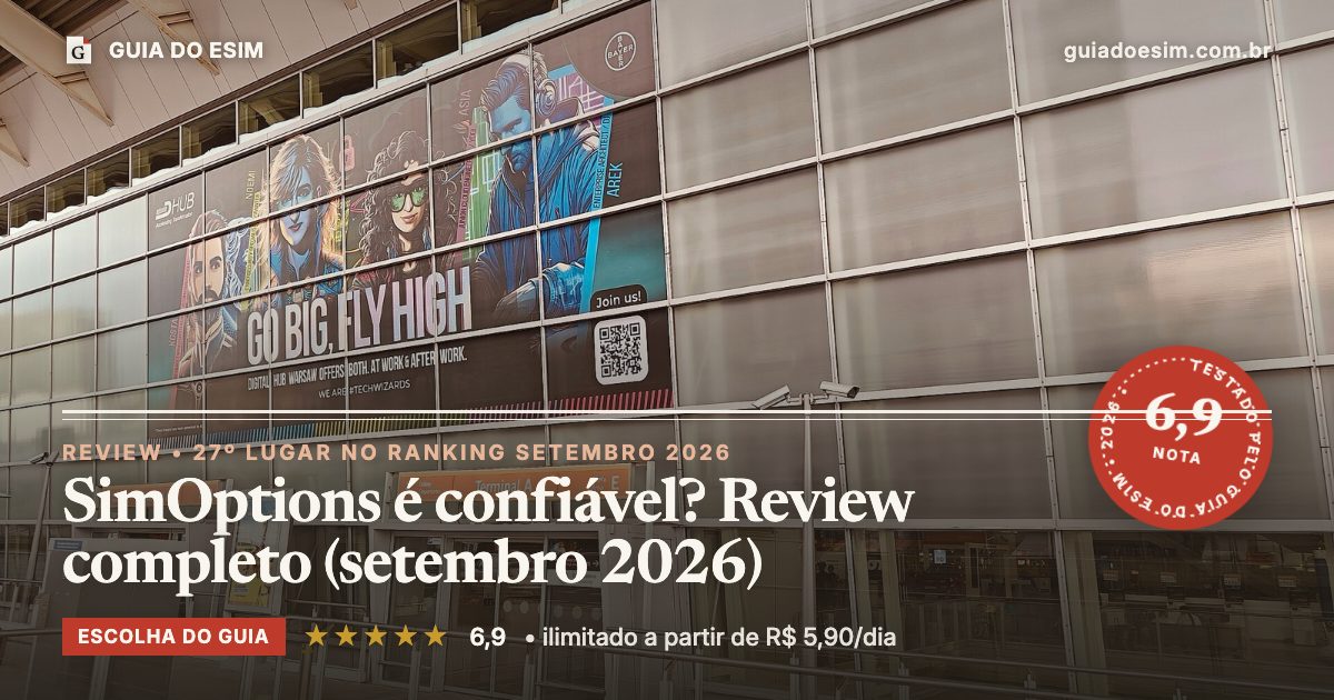 SimOptions é confiável? Review completo (setembro 2026): análise do Guia do eSIM, nota 6,9