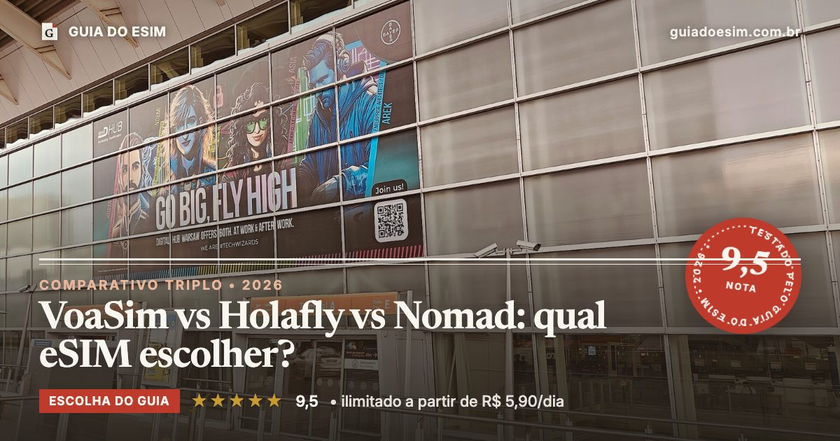 VoaSim vs Holafly vs Nomad: qual eSIM escolher?: análise do Guia do eSIM, nota 9,5